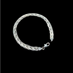 925 Italy Sterling Silver Braided Herringbone Bracelet 7” Textured Flat Chain